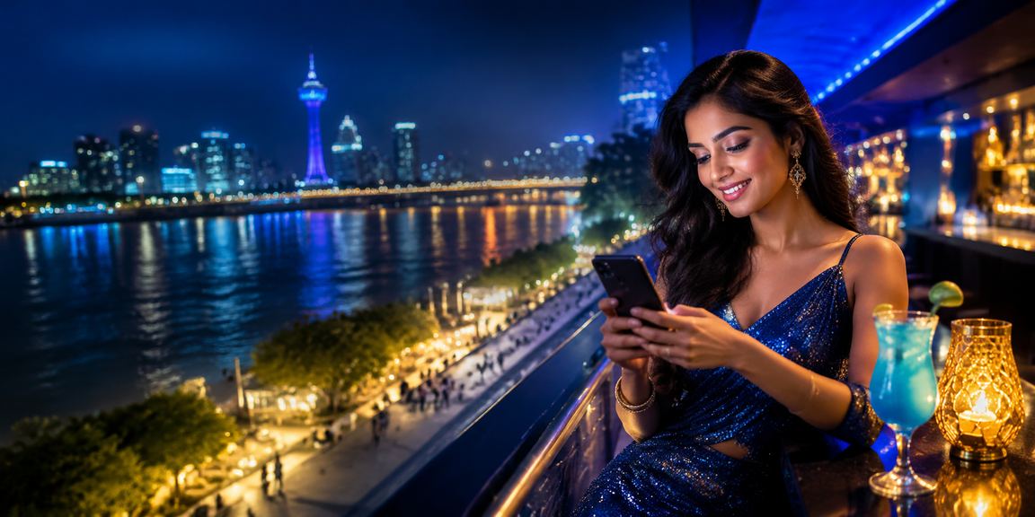Mobile user making INR deposit via UPI at Ahmedabad riverfront